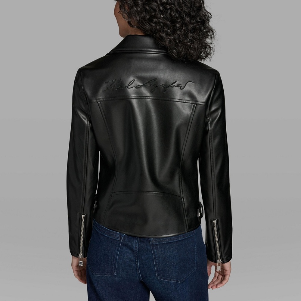 $250 Karl Lagerfeld Paris Women's Logo Pin‎ Asymmetrical Moto Jacket Size XL - Picture 7 of 8